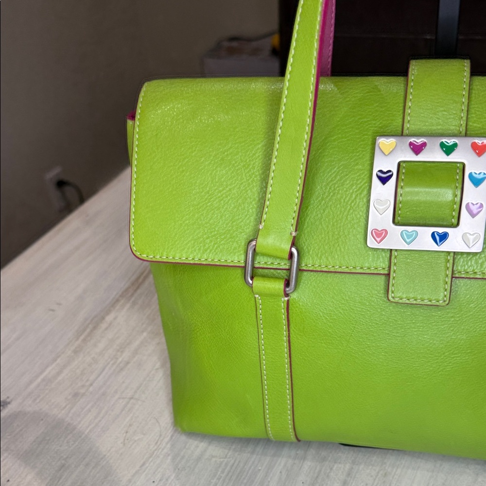 Vintage Rare Dooney & Bourke Vibrant Green and Pink Heart Buckle Shoulder Bag - Picture 4 of 15